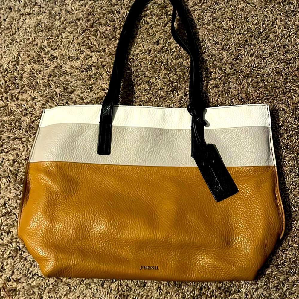 Leather Fossil tri color neutral tote